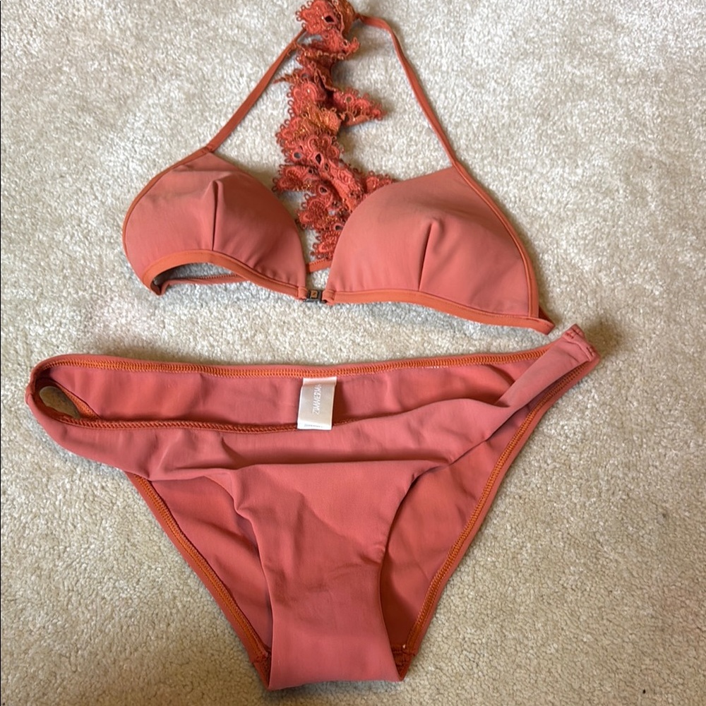 Zimmermann Zimmermann Alchemy Bonded Flutter Bikini Copper Lace-Back Bikini Set